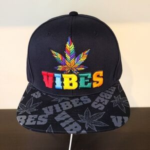 Multicolor Embroidered Weed Leaf Vibes Black Snapback